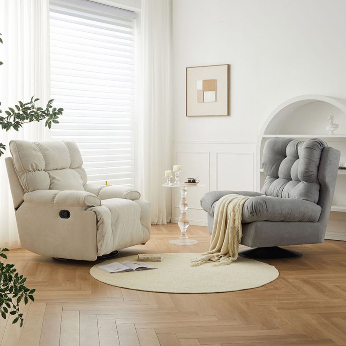 Swivel Recliner Chair Solid Color Standard Recliner Chair with Tufted Back