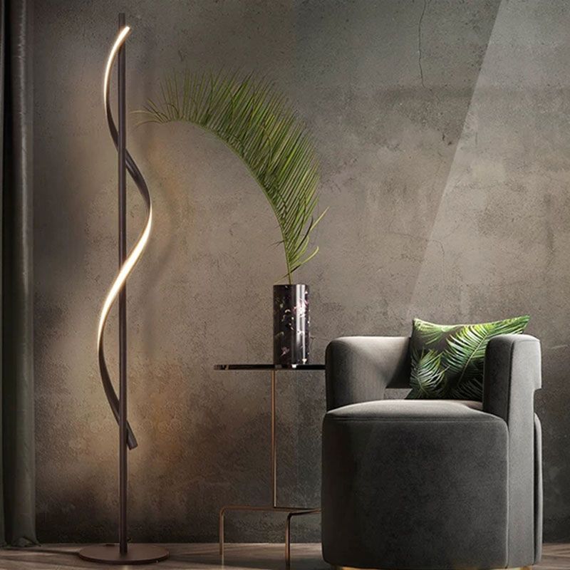 Post-Modern Spiral Floor Light Acrylic Living Room LED Standing Lamp in Dark Coffee