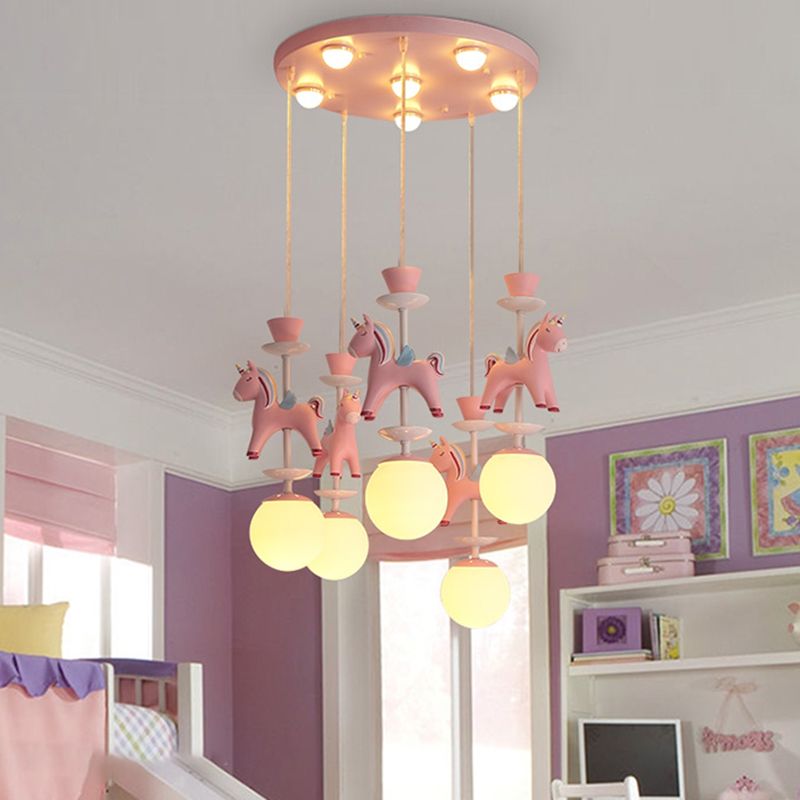 Horses Pendant Lighting Fixture Kids Style Metal Hanging Ceiling Light for Bedroom