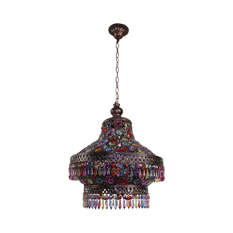 Lantern Living Room Chandelier Lamp Bohemian Metal 3 Lights Copper Pendant Lighting Fixture