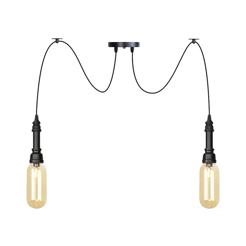 Capsule Coffee House Multi Ceiling Light Antiqued Amber Glass 2/3/6 Heads Black Swag LED Suspension Pendant