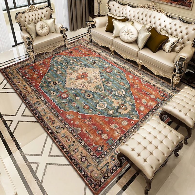 Traditional Rug Multicolored Flower Print Carpet Non-Slip Backing Carpet for Living Room