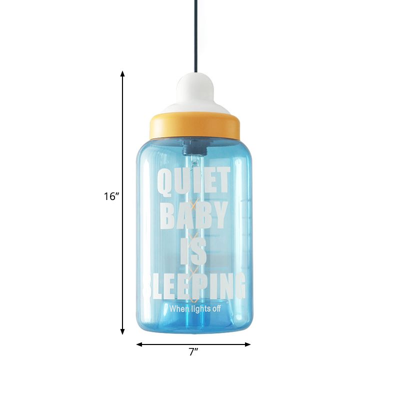 Kinderstil Milchflasche Drop Anhänger Blaues Glas 1-Kopf-Babyzimmer Hanging Deckenleuchte