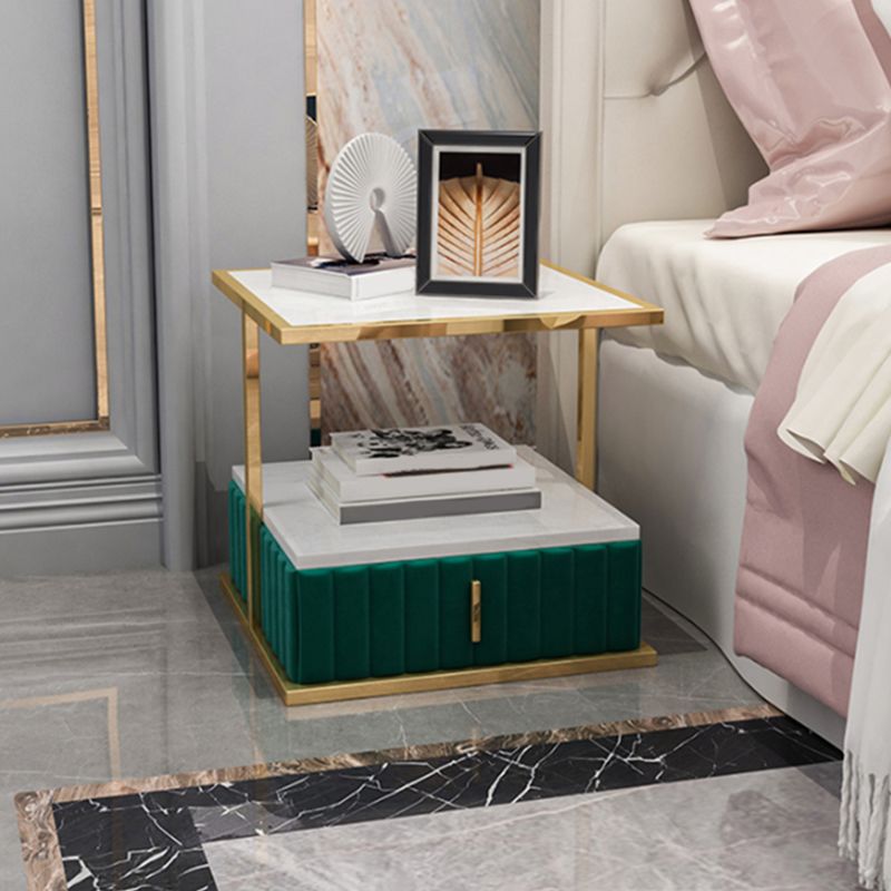 Modern Open Storage Nightstand Stone Top 20 Inch Tall 1-Drawer Night Table