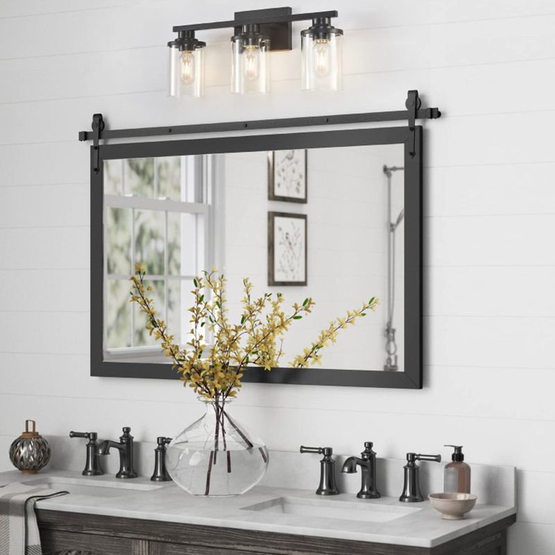 Iron and Glass Bathroom Vanity Lighting 2 / 3 / 4 - Light in Black & Clear Vanity Light