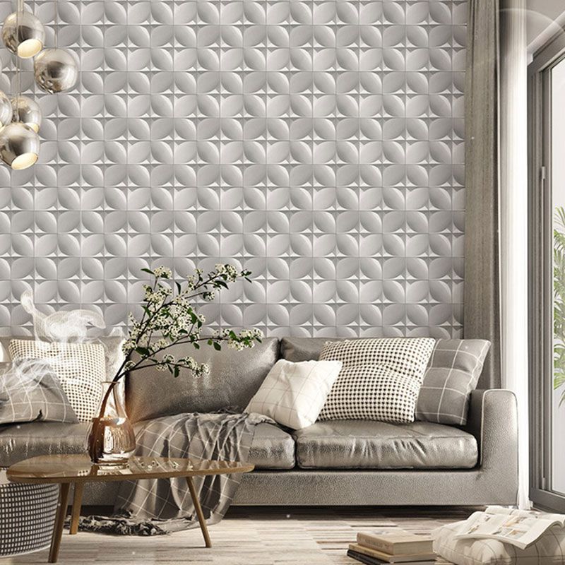 Grid Flock Texture Wall Art for Accent Wall 3D Harlequin Wallpaper in Neutral Color, Water-Resistant