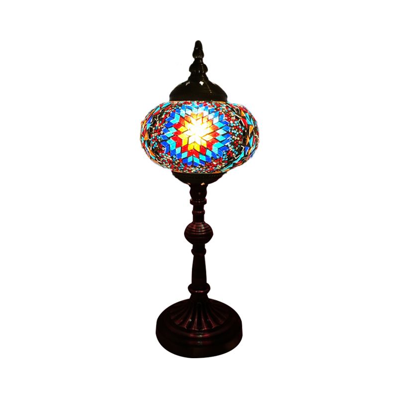 Single Light Desk Lighting Antique Elliptical Stained Glass Night Table Light in White/Red/Blue for Bedroom