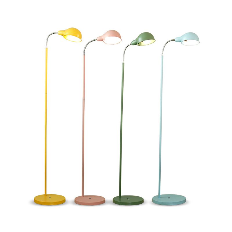 Metal Dome Shade Floor Lamp Contemporary 1-Head Standing Light with Flexible Gooseneck Arm