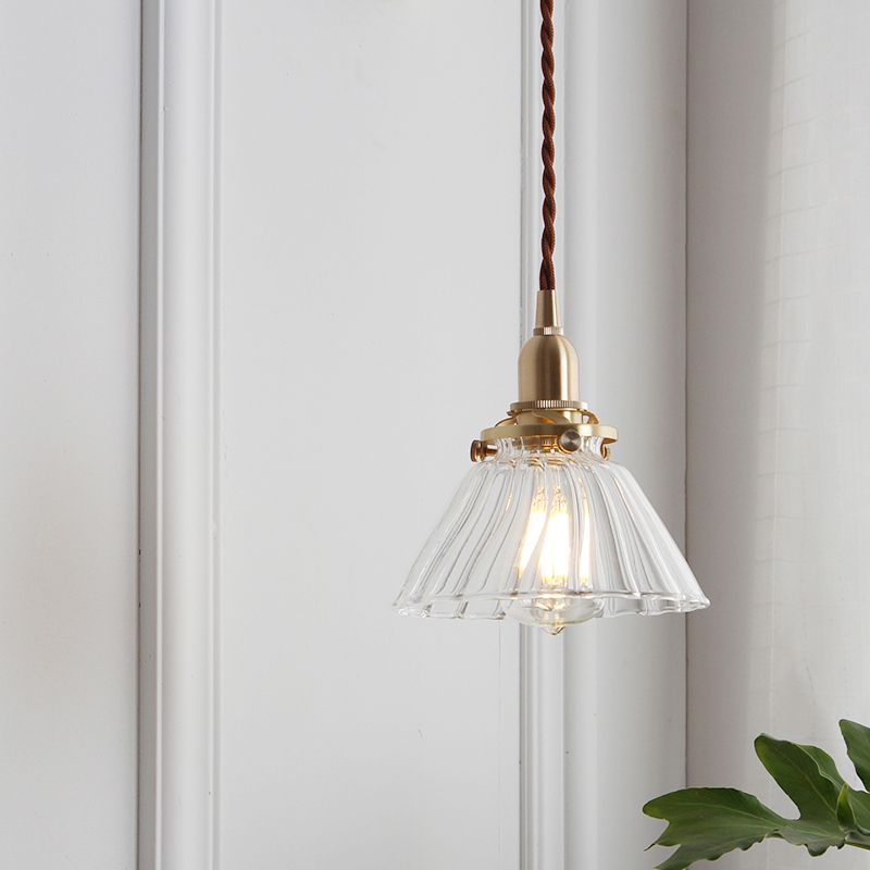 Conical Clear Glass Pendant Light Antique 1-Light Restaurant Hanging Light Fixture