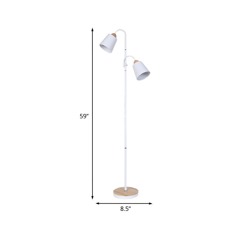 White Trumpet-Like Standing Light Nordic 2 Bulbs Metallic Reading Floor Lamp for Study Room