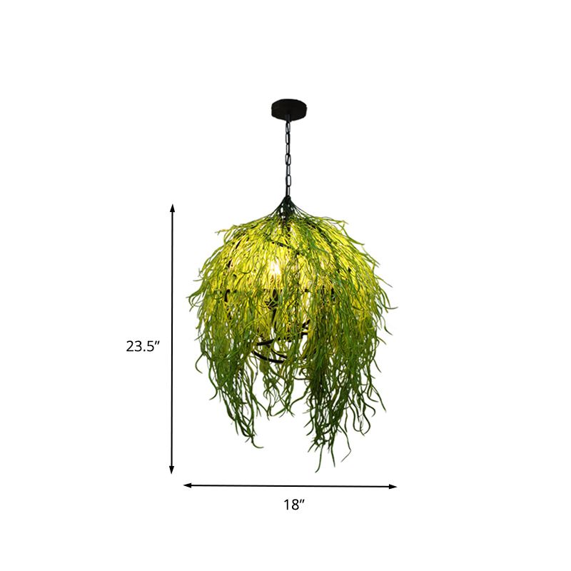 Industrial Plant Pendant Light Fixture 3/4 Bulbs 18"/21.5" Wide Metal LED Hanging Lamp Kit in Green for Restaurant