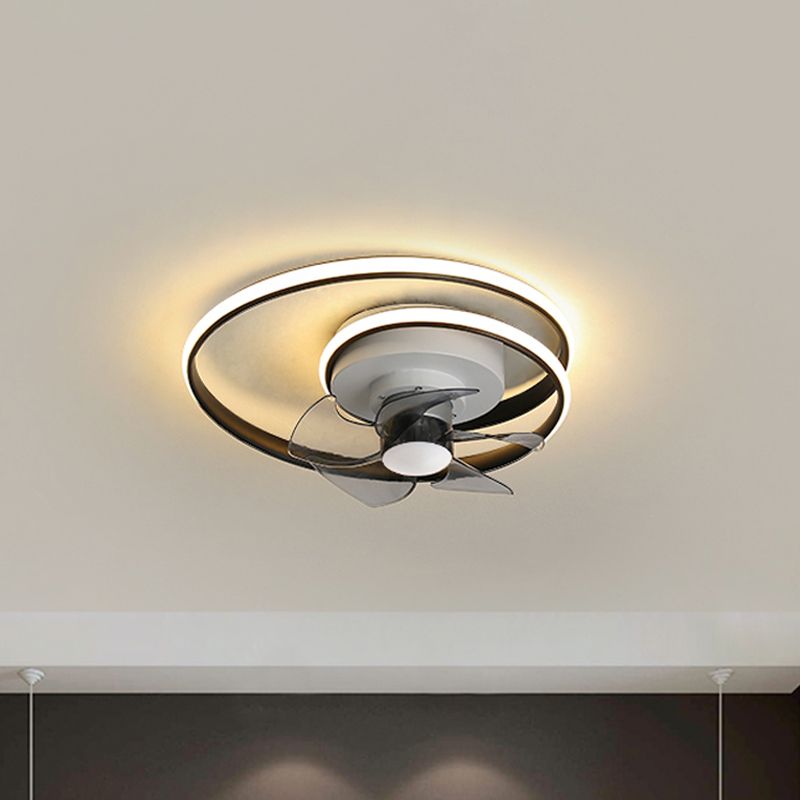 Simple Spiral Circle Fan Lighting Acrylic 18" W LED Bedroom Semi Flush Light Fixture in Black and White/Black and Gold, 5 Blades