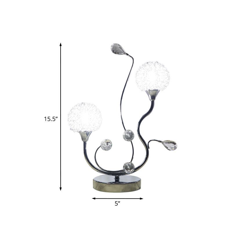 Chrome Finition Dandelion Nightand Light Moderniste 2 Lights Lampe de nuit métallique avec accent en cristal