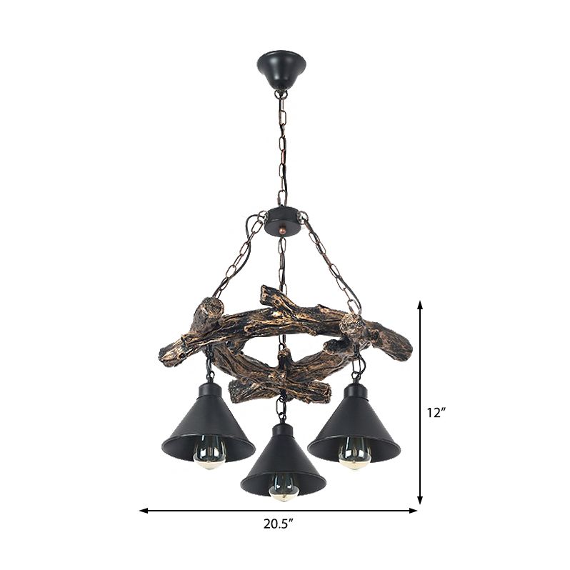 Schwarzkegelkronleuchter Lampe Industrial Metall 3/5/8 Leichter Esszimmer Hanges Licht mit Harzregal