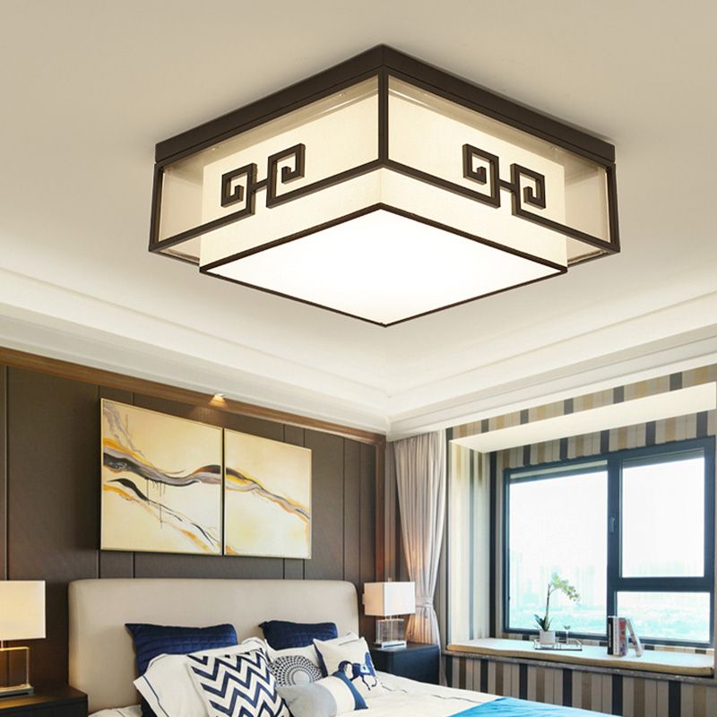 3/5 Heads Fabric Ceiling Lamp Chinese Style Flush Mount Lighting Fixtures for Living Room