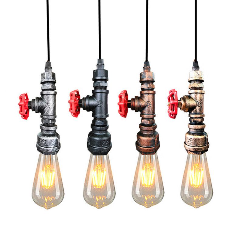 1 Light Water Pipe Hanging Pendant Lights Retro Industrial Style Metallic Pendant Ceiling Lights