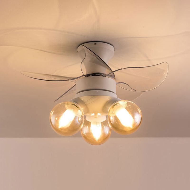 Amber Glass Ball ventilateur luminaire Enfants Style 3 ampoules Blanc Semi Flush plafond Light