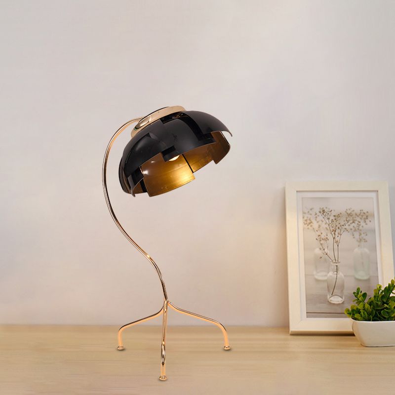 Dome Desk Light Modernist Metal Panel 1 Bulb Living Room Night Table Lamp in Black with Tripod Base