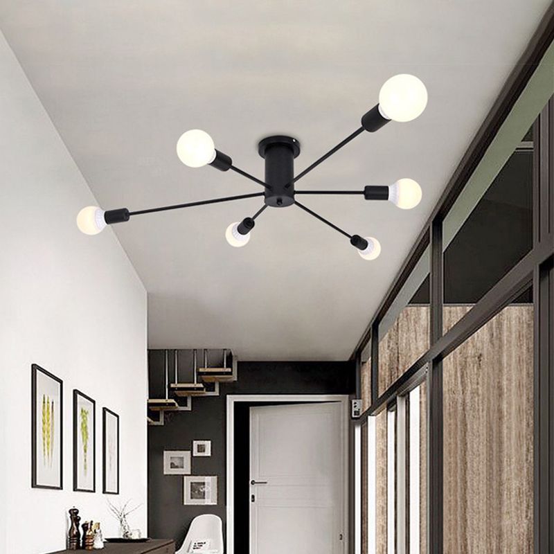 Minimal Sputnik Ceiling Mounted Light Metal Living Room Semi Flush Mount Chandelier