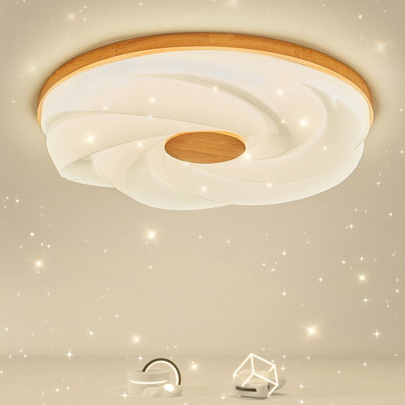 Wood Round Flush Mount Lights Contemporary Style 1 Light Flush Ceiling Light