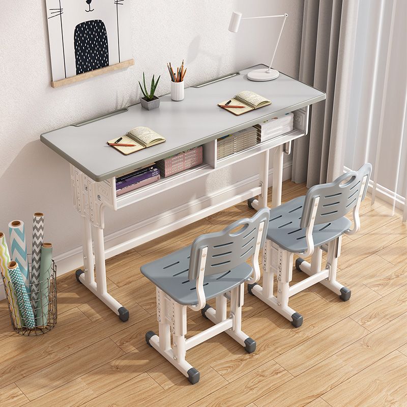 Student Desk with Side Storage Bag and Hook in Wood and Metal