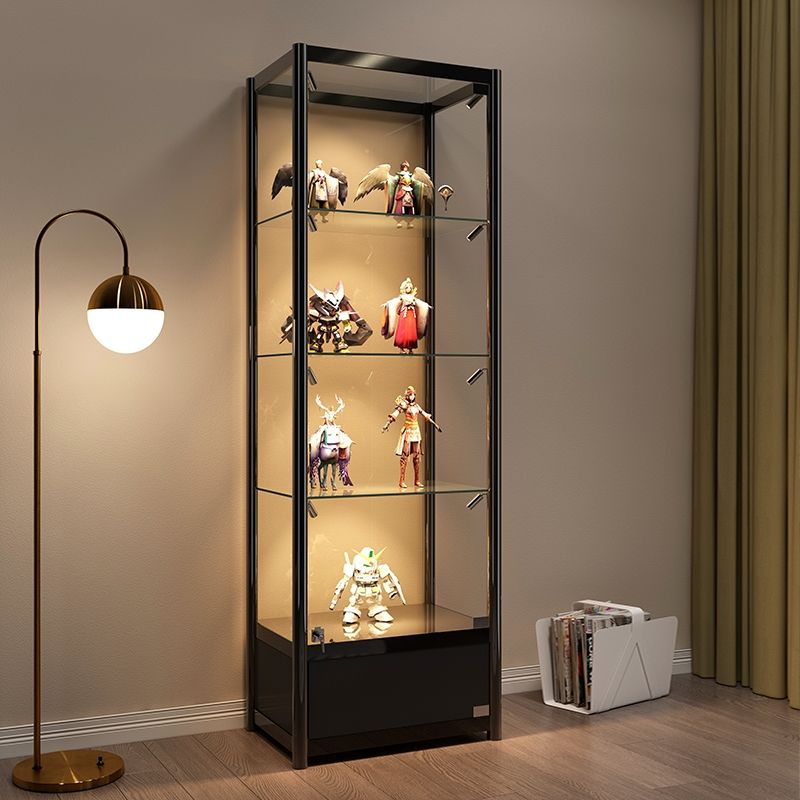 Metal Curio Cabinet Modern Black Display Stand with Three Glass Shelves