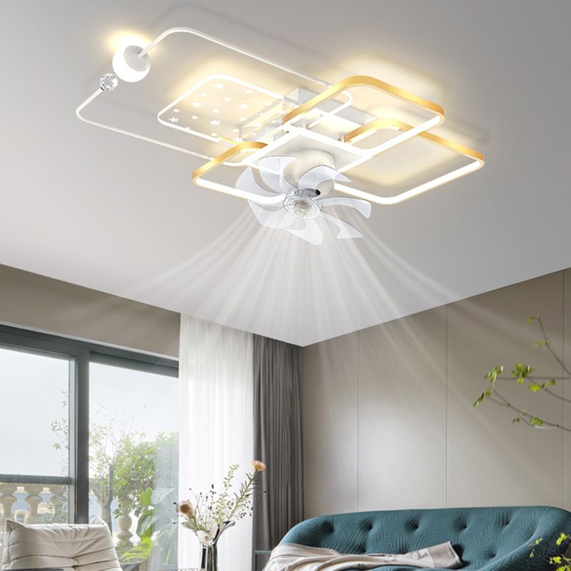 Modern LED Ceiling Fan Fixture Geometric Metal Fan Lighting with Crystal Accent