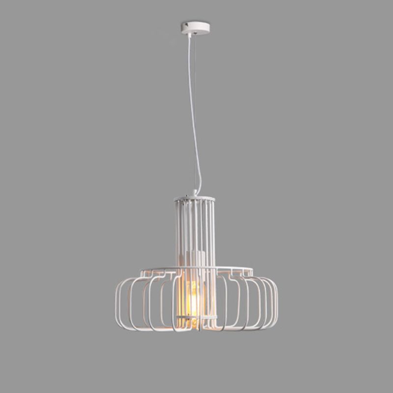 Weiße Käfig Decke Hanging Lantern Loft Style Metal 1 Kopf Esszimmer Federung Licht