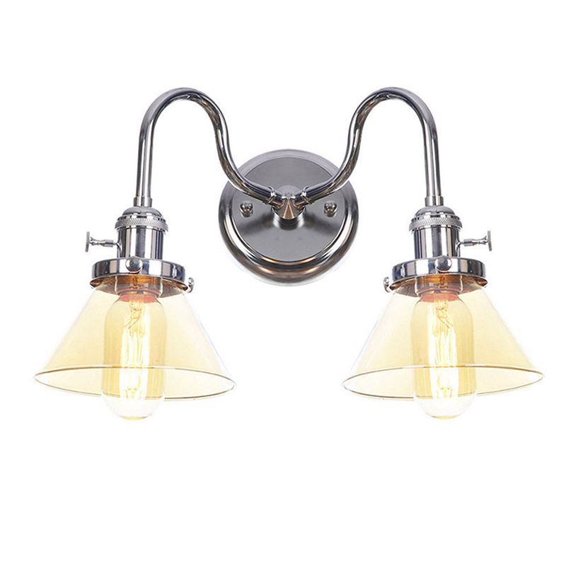 Industrial Vanity Lighting Glass 2-Light Vanity Wall Lights in Silver