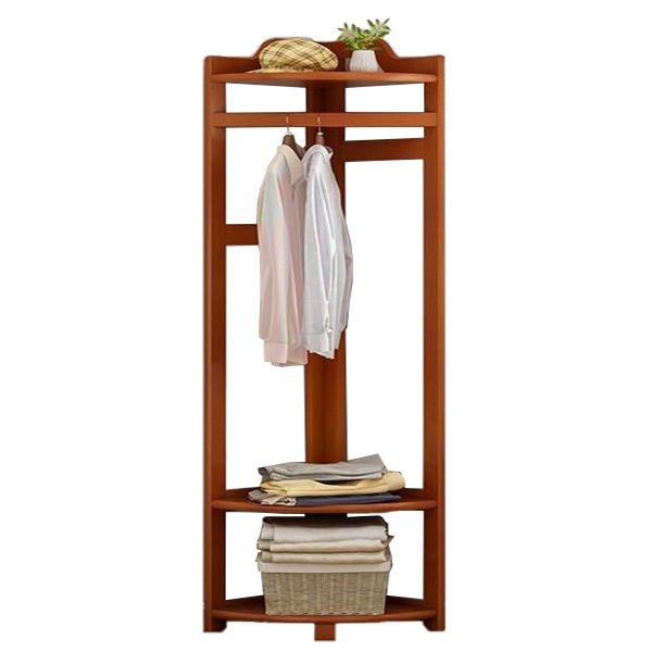 Wooden Coat Rack Two Storage Shelves and Hanging Rail Hall Stand Coat Rack