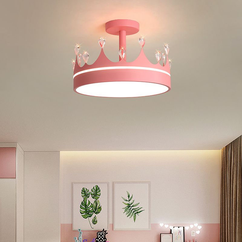 LED Bedroom Semi Flush Mount Lighting Modern Semi Flush Ceiling Light with Crown Metal Shade