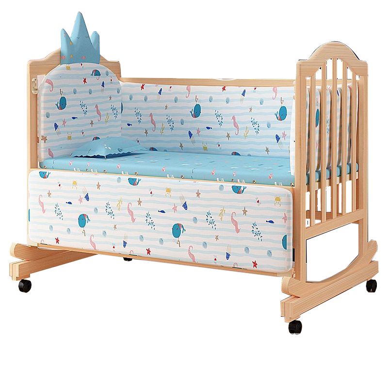 Wood Convertible Baby Crib Nursery Crib with Guardrail and Wheels