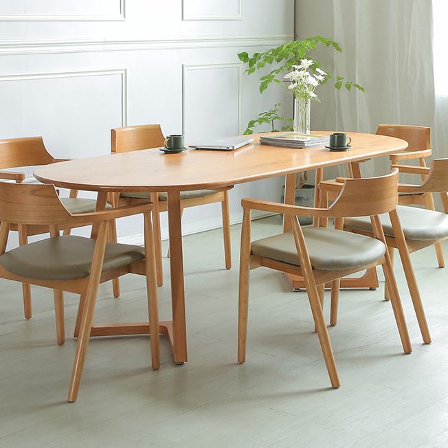 Oval Pine Solid Wood Table Modern Double Pedestal Dining Table with Wooden Base