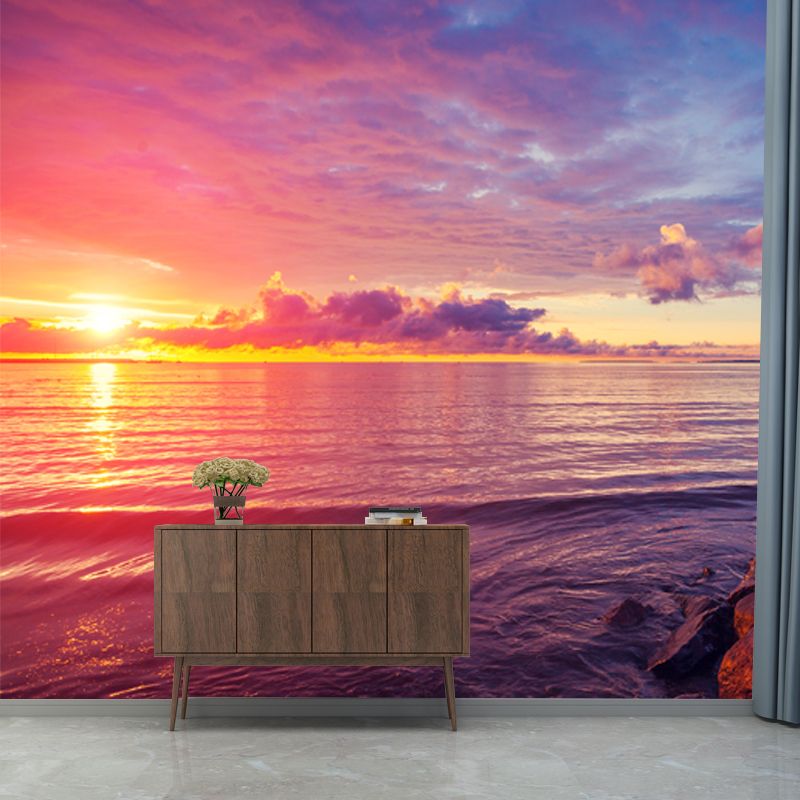 Sunset Above Sea Surface Mural Blue-Purple Modernist Wall Decor for Home Gallery