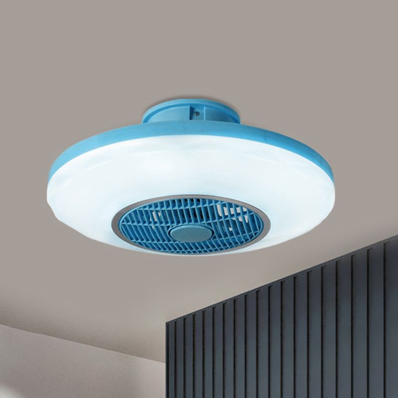 Modern LED Hanging Fan Lighting White/Pink/Blue Oval Flush Mounted Lamp with Acrylic Shade for Dining Room, 19.5" Wide