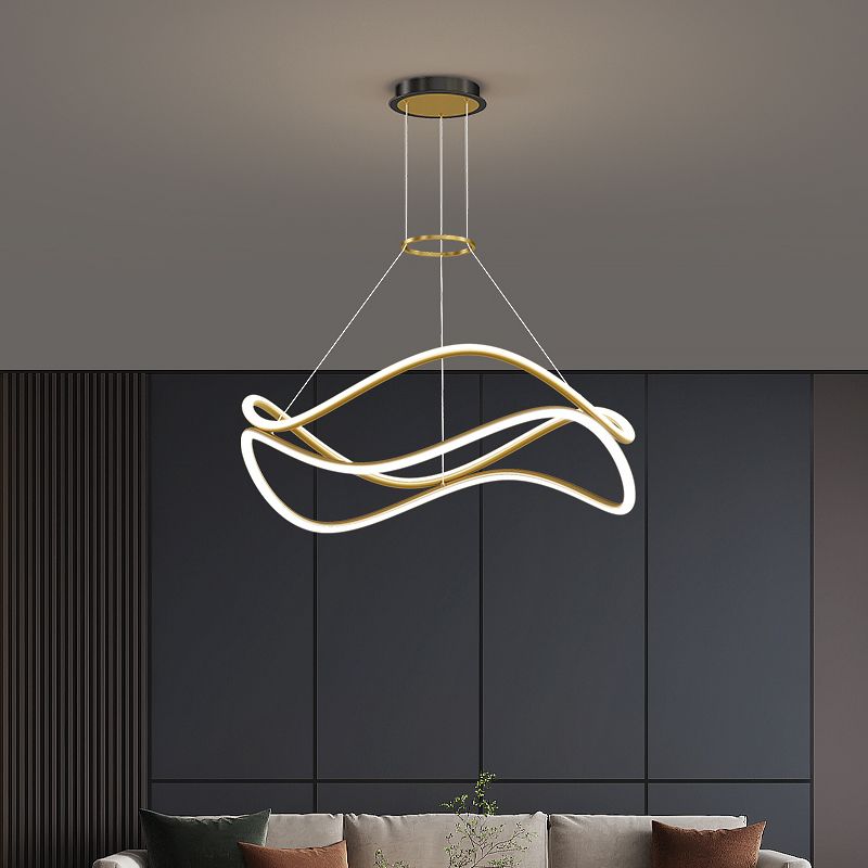 Twist Shade Metal-Kronleuchterleuchten moderne 2-Licht-Kronleuchter-Beleuchtungskörper in Gold