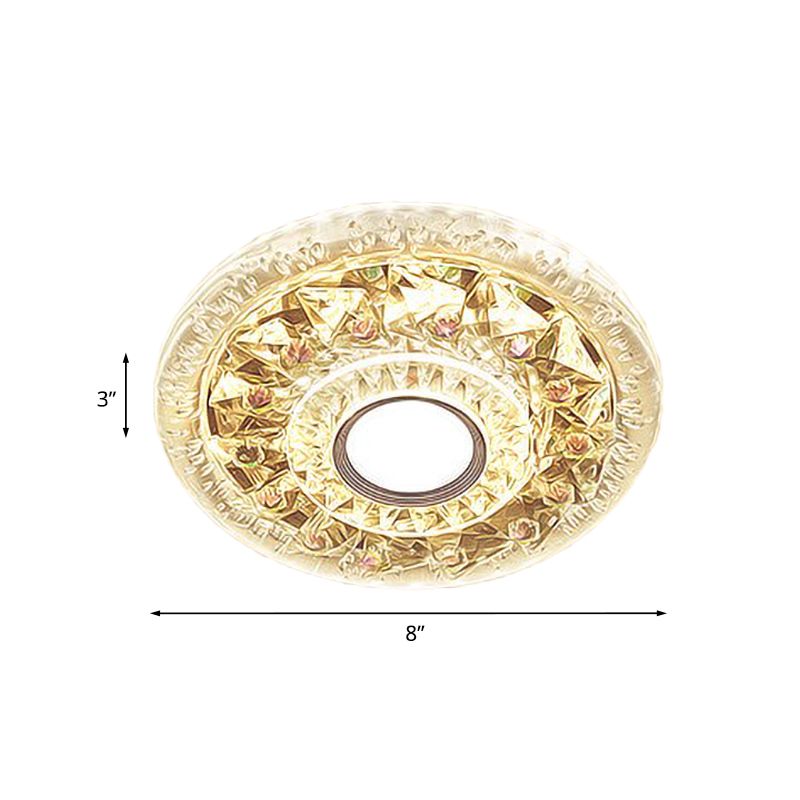 Round Mini LED Flushmount Lighting Simple Clear Triangle-Cut Crystal Flush Mount Ceiling Fixture