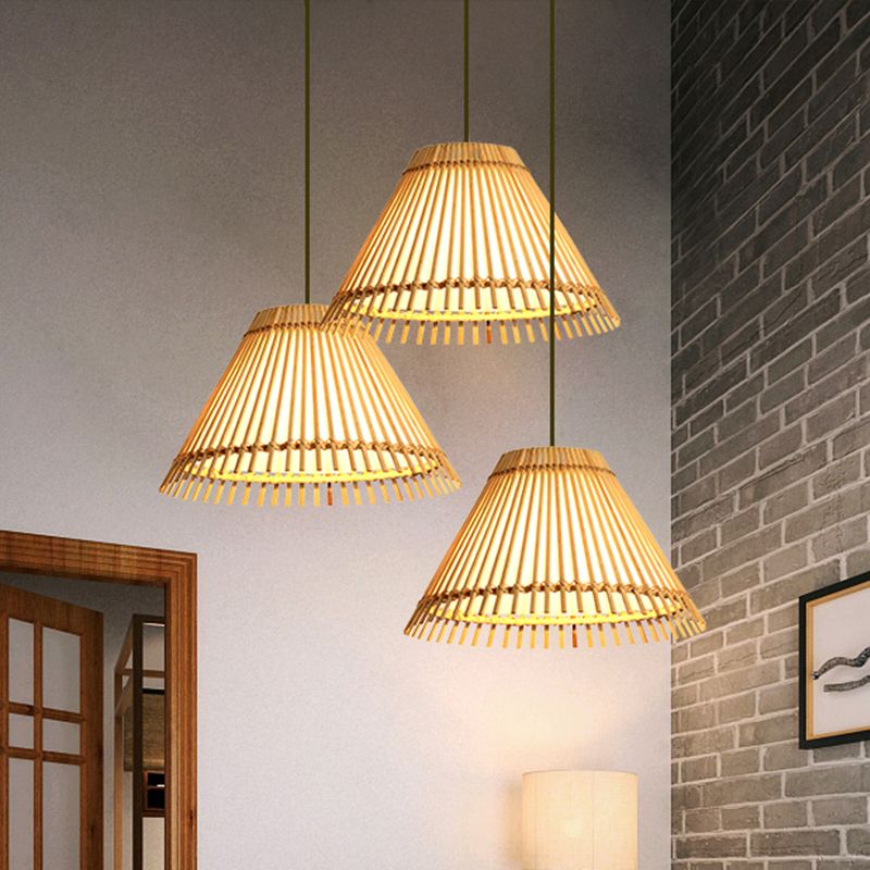 Lampada del soffitto cono di bambù moderna 1 lampadina a sospensione in legno per soggiorno