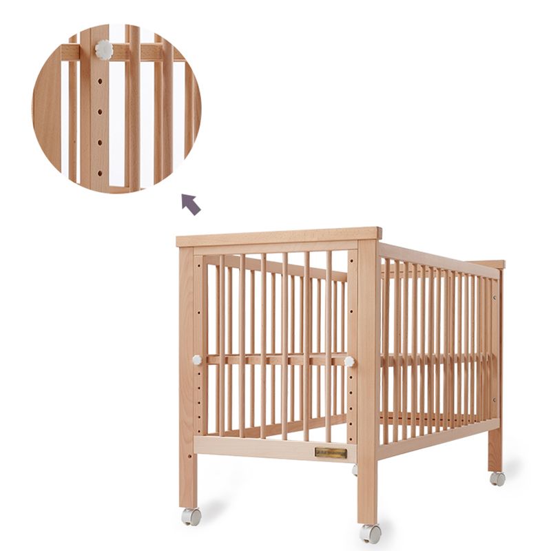 Rectangle Movable Crib Home Solid Wood Adjustable Height Crib