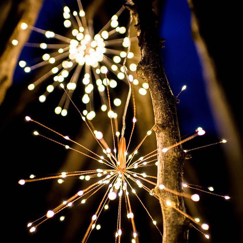 Plastic Firework LED Fairy Lamp Artistic 200 Bulbs Brass Solar String Light, 2.3ft