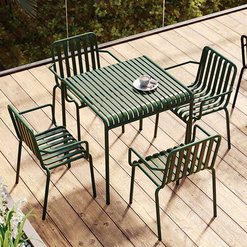 Glam Metal Kitchen and Patio Dining Side Chair Slat Back Arm Chair