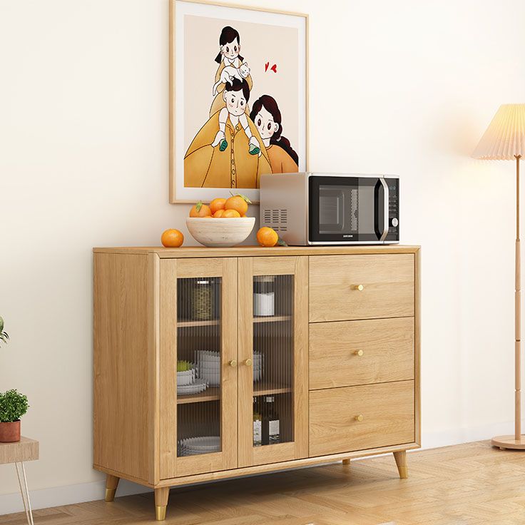 Natural Color Contemporary Sideboard Solid Wood Sideboard with Door and Drawer