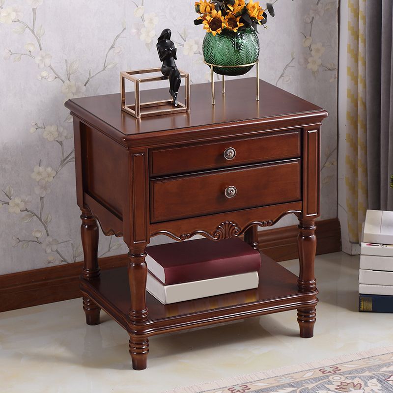 Solid Wood Night Table Open Storage Bed Nightstand with Drawer