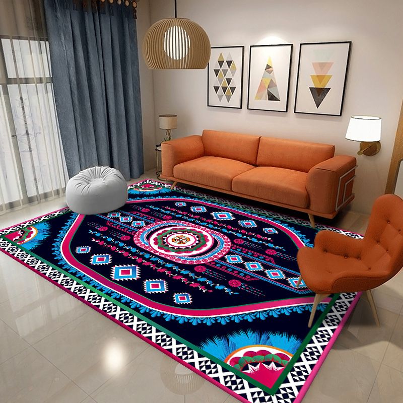 Moroccan Tribal Print Carpet Multicolor Polyester Carpet Stain Resistant Indoor Rug for Living Room