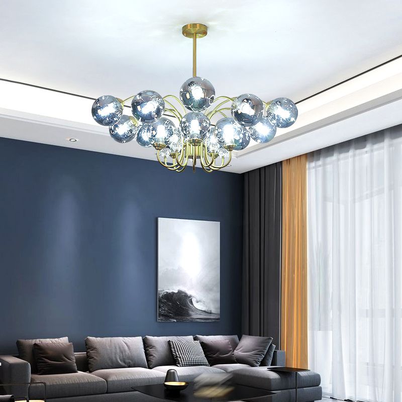 Modern Style Chandelier Light Fixture Globe Glass Hanging Light with Crystal