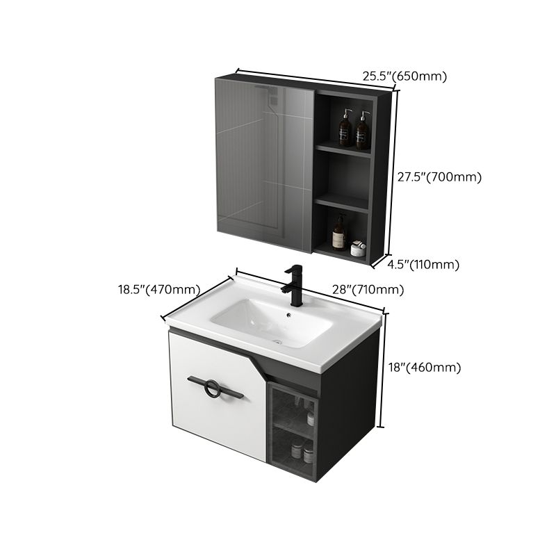 Modern Single Sink Vanity Metal Base Rectangular Wall Mount Vanity Set