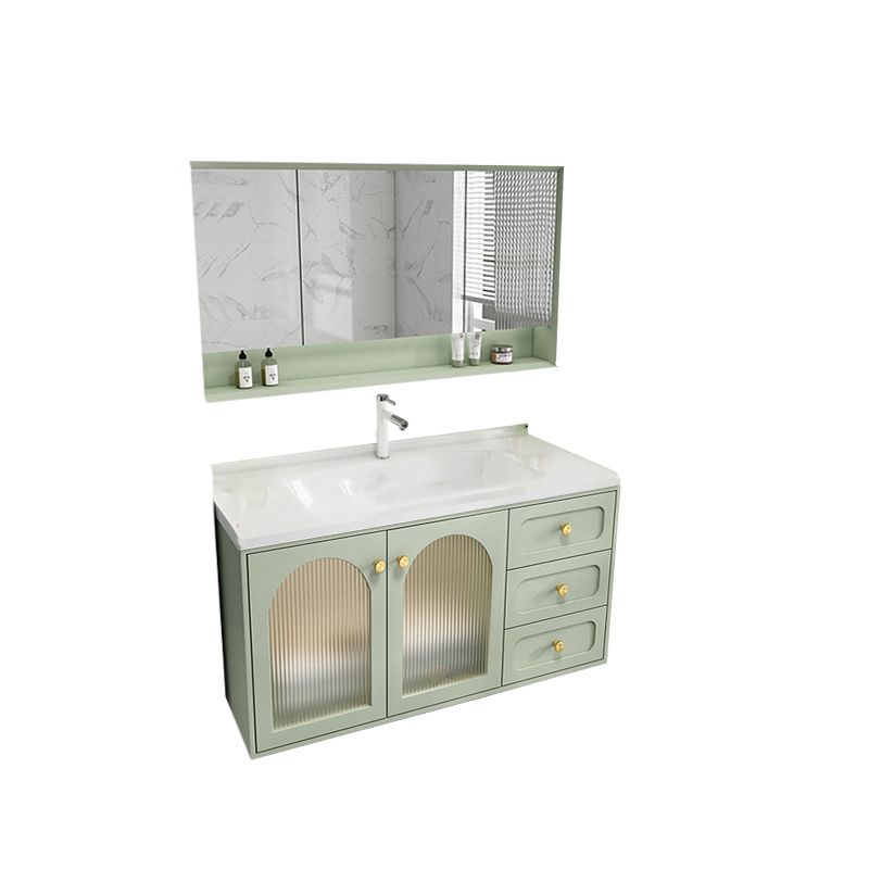 Scratch Resistant Vanity Mirror 2 Doors Drawers Single Sink Wall-Mounted Bath Vanity