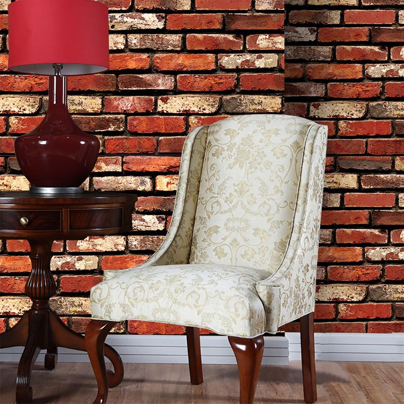 Nostalgic Stretcher Brick Wallpaper Roll for Room Construction Adhesive Wall Covering, 48.4-sq ft