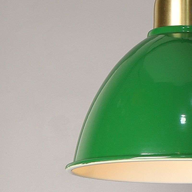 Industrial Retro Round Pendant Lamp 1-Head Metal Suspension Light in Blackish Green