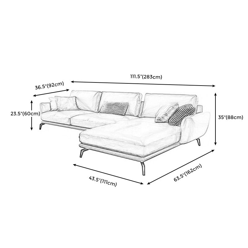 Mid-Century Modern Square Arm Sectional Sofa 34.65"H Cushion Back Sofa, Orange